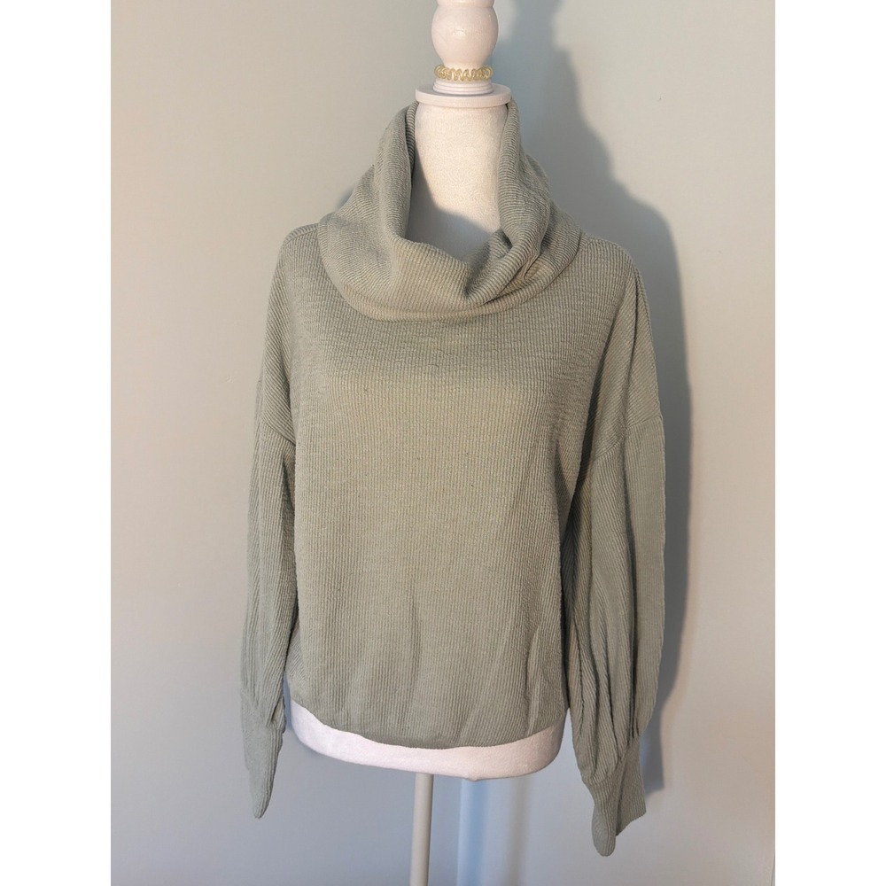 Express Grey Cowl Neck Ribbed Balloon Sleeve Sweater Womens Small‎